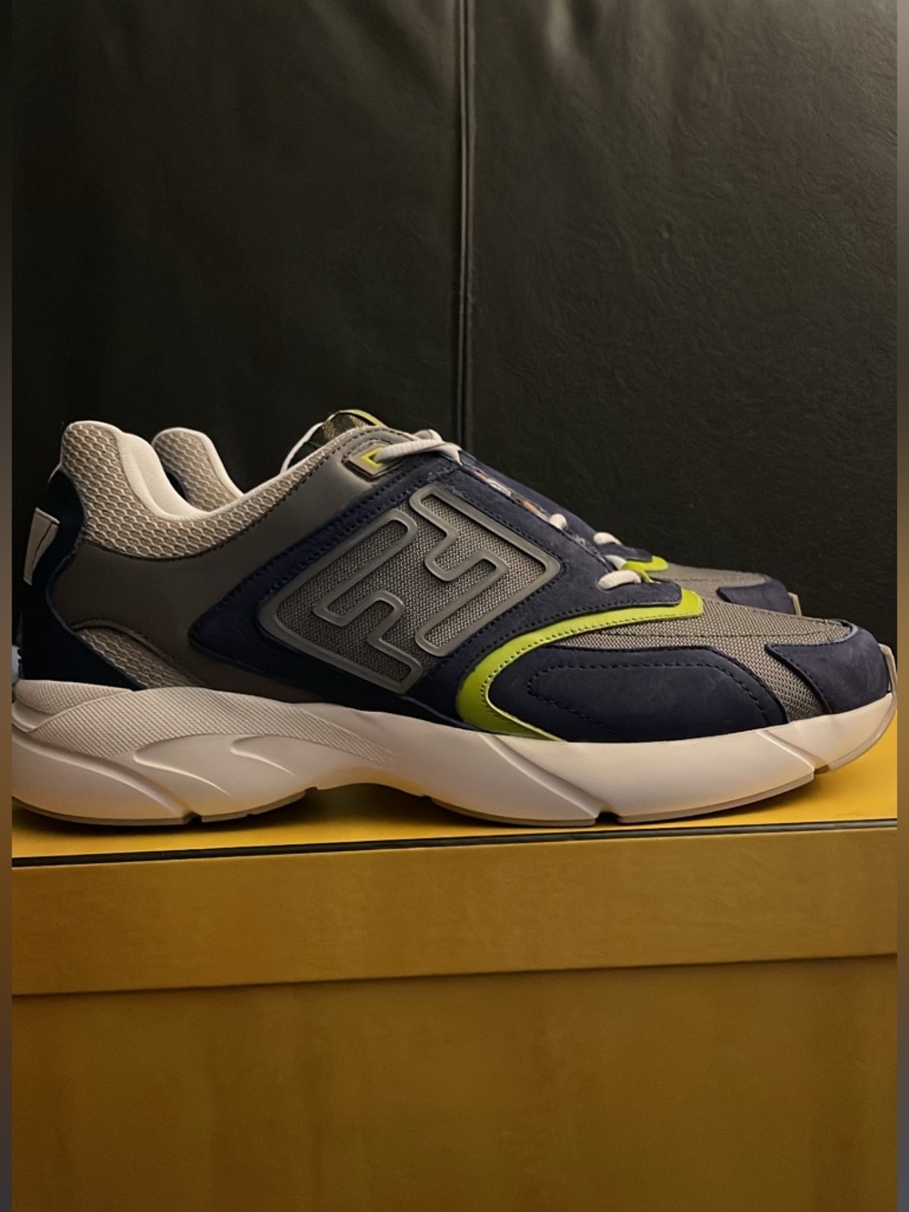 🎁Men’s Fendi Faster Trainer Nabuk Gray, Blue, and Green Sneakers Size 9 NWB